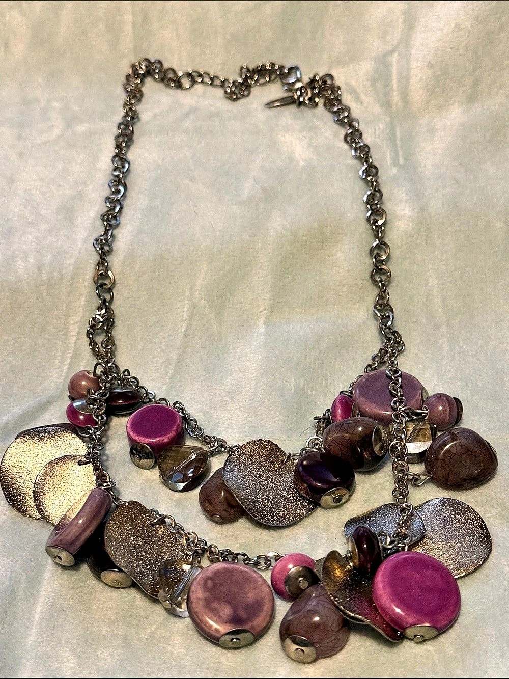 J. Crew Statement Charm Necklace in Purple & Gold Like New